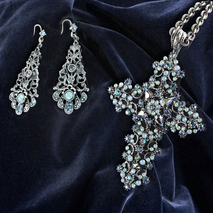 Ethereal Blue Cross Necklace and earrings N1465