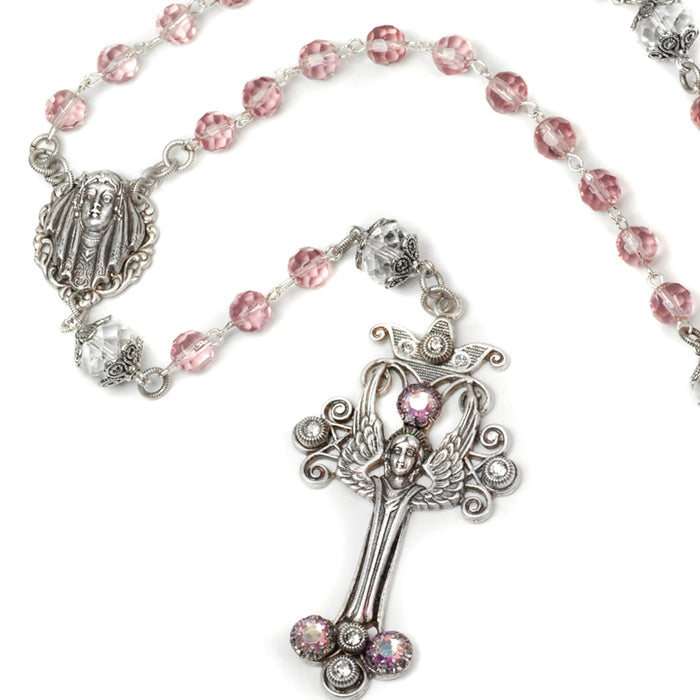 Angel Rosary Rose Pink and Crystal Beads N1169-PK