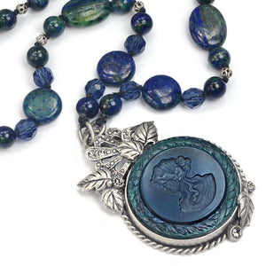Blue Intaglio Black Cameo Beaded Necklace N1281
