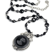 Load image into Gallery viewer, Blue Intaglio Black Cameo Beaded Necklace N1281