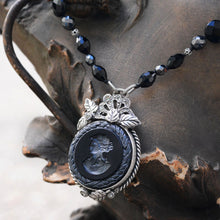Load image into Gallery viewer, Blue Intaglio Black Cameo Beaded Necklace N1281