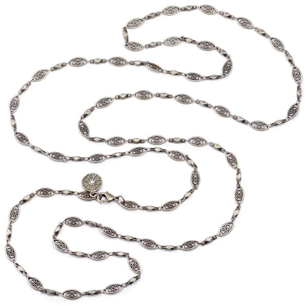 Long silver filigree chain Layering Necklace N1317-SIL