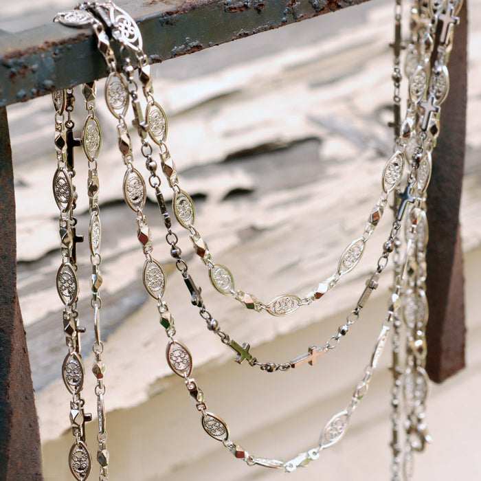 Long filigree gold chain Layering Necklace N1317-GO