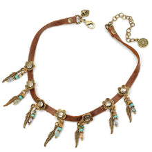 Load image into Gallery viewer, Feathers &amp; Beads 1960s Festival Leather Choker N1350
