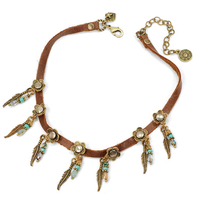 Feathers & Beads 1960s Festival Leather Choker N1350