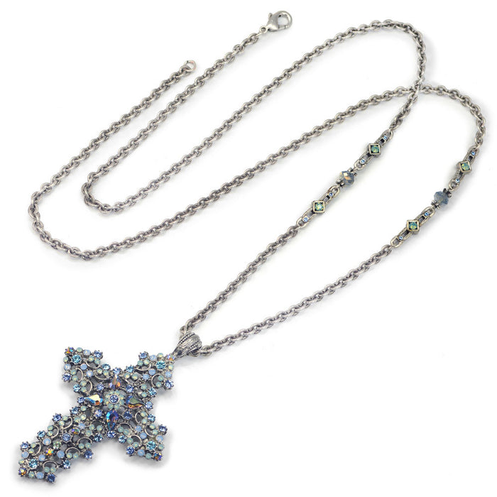 Ethereal Blue Cross Necklace and earrings N1465