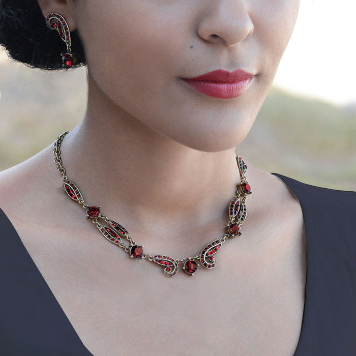 Garnet Red Art Deco Crystal Necklace Cafe Society N1616-GA