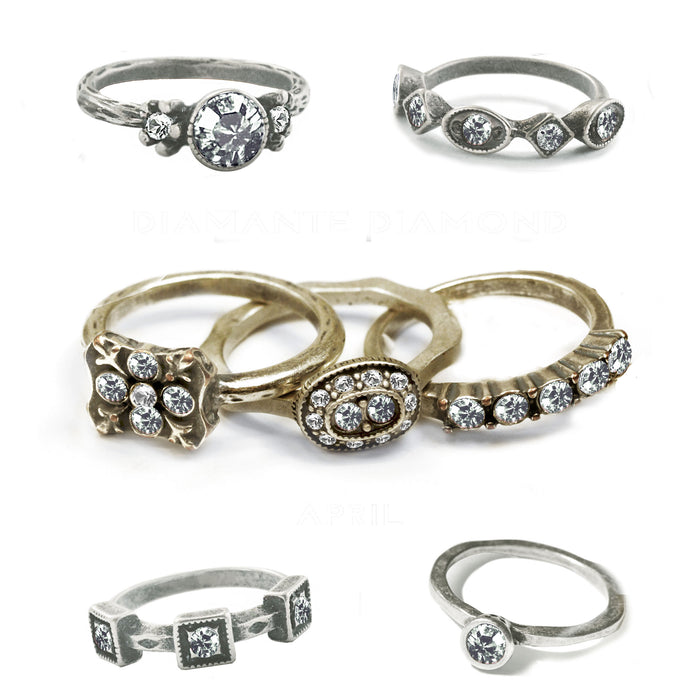 Stackable April Birthstone Rings - Diamond