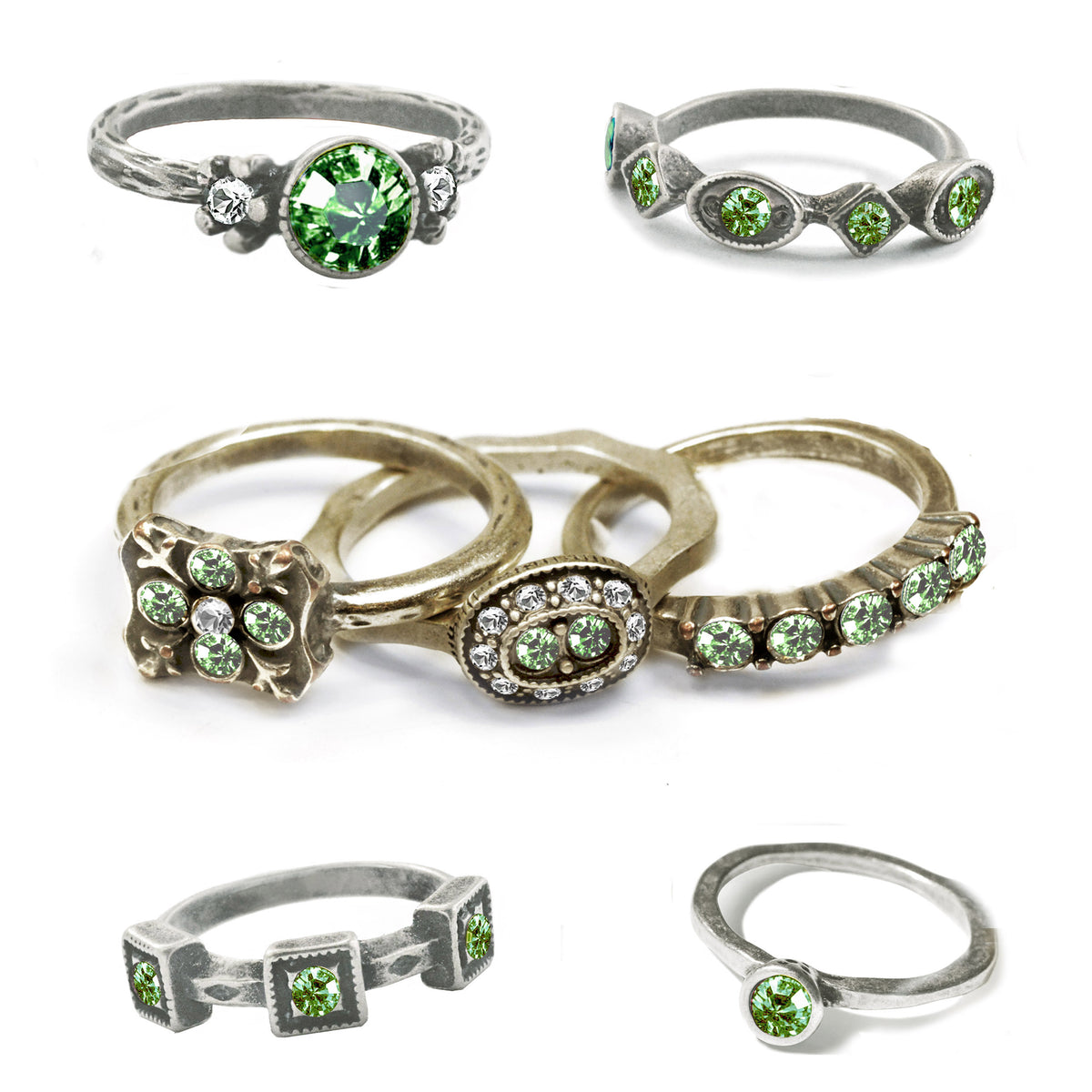 Stackable August Birthstone Ring - Peridot Green