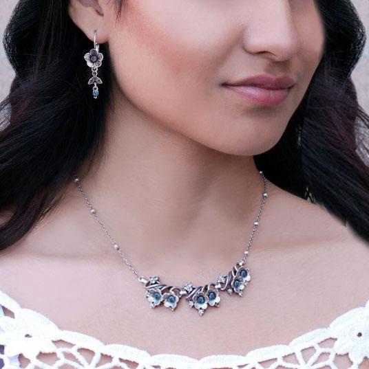 Silver Forget-me-not Flower Necklace N347-R - Sweet Romance Wholesale