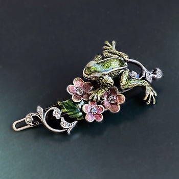 Enamel Silver Frog Barrette B520