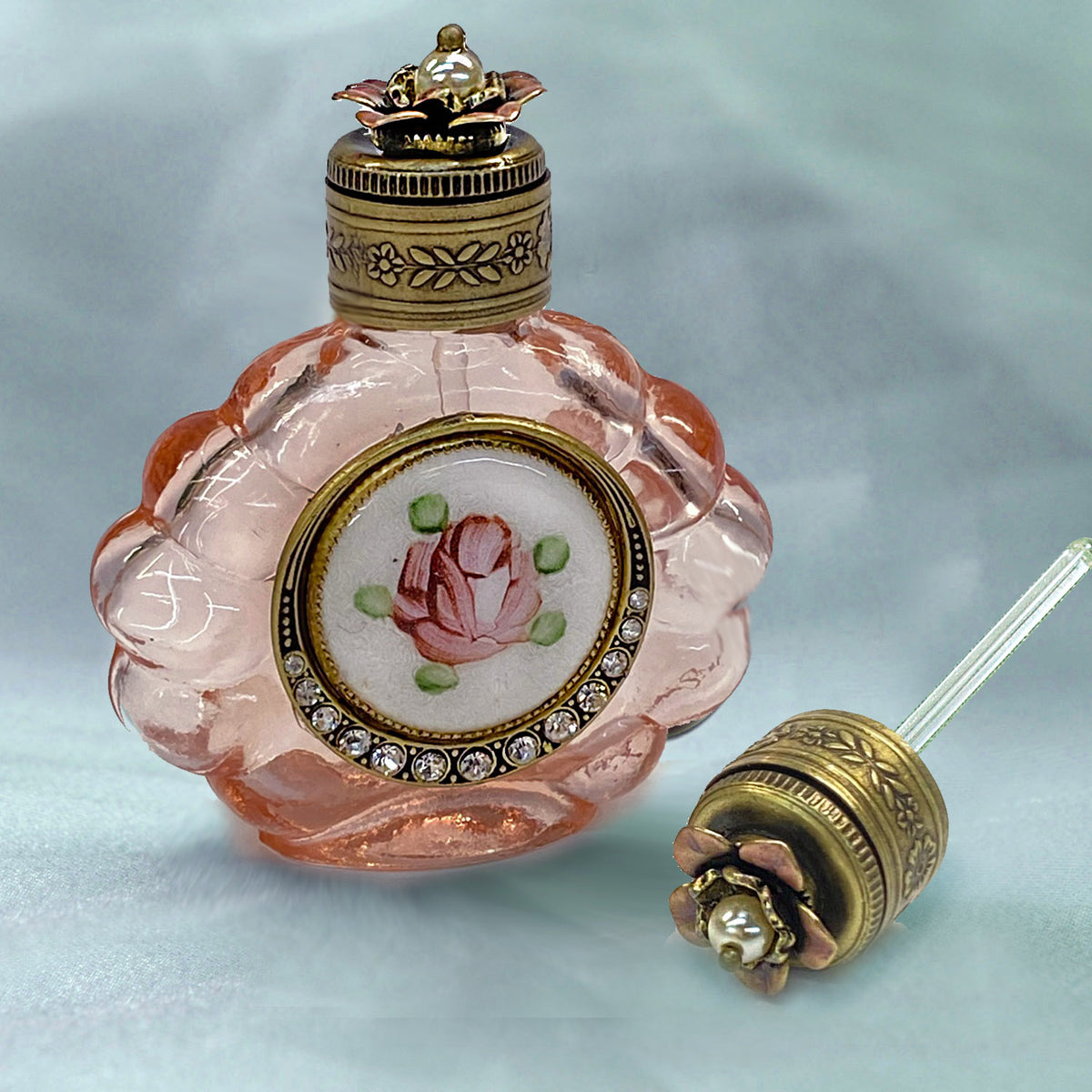 Cloisonne Enamel Rose Vintage Mini Perfume Bottle