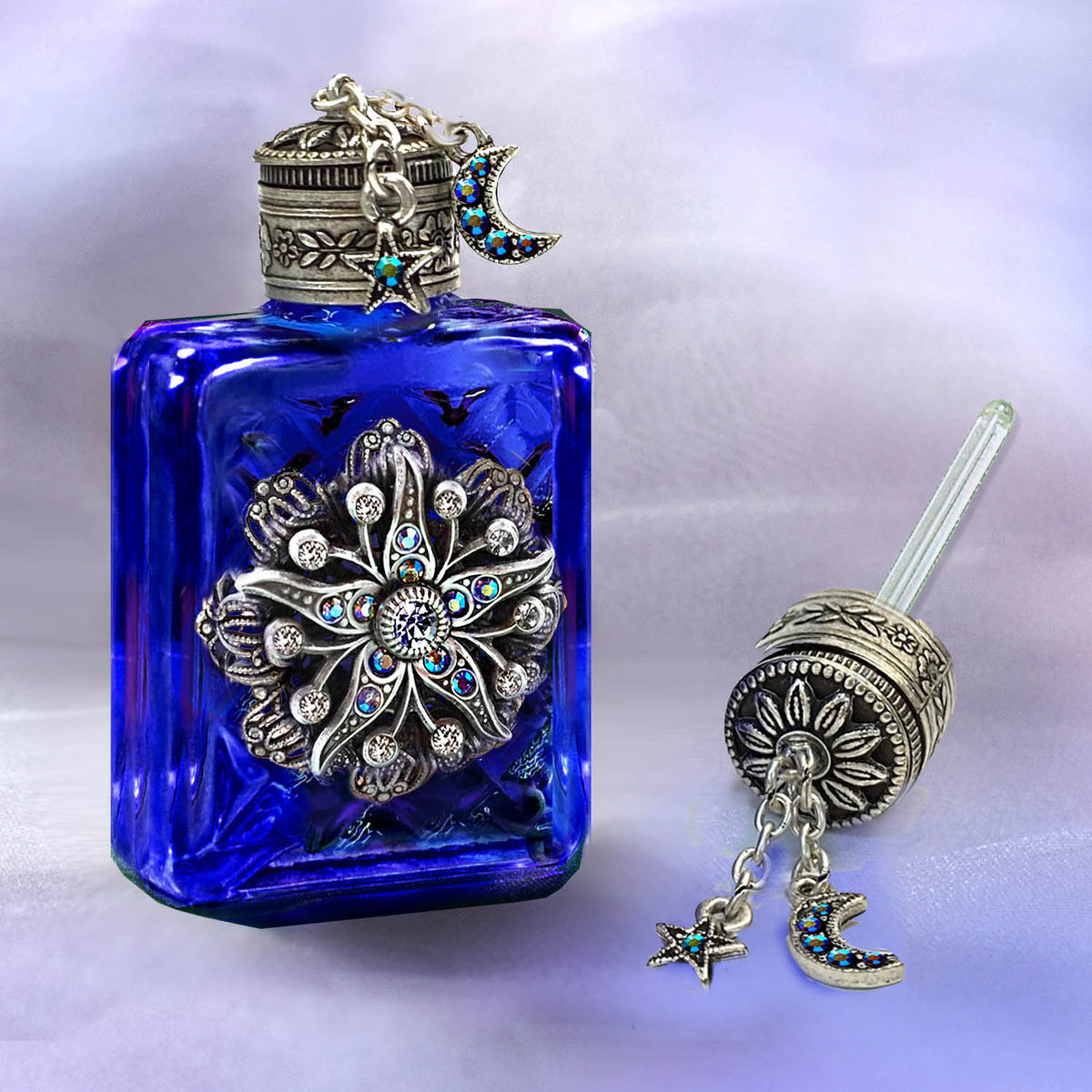 Cobalt Blue Celestial Vintage Mini Perfume Bottle BO621