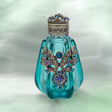 Load image into Gallery viewer, Teal Blue Czech Vintage Mini Perfume Bottle