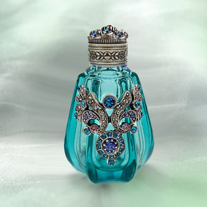 Teal Blue Czech Vintage Mini Perfume Bottle