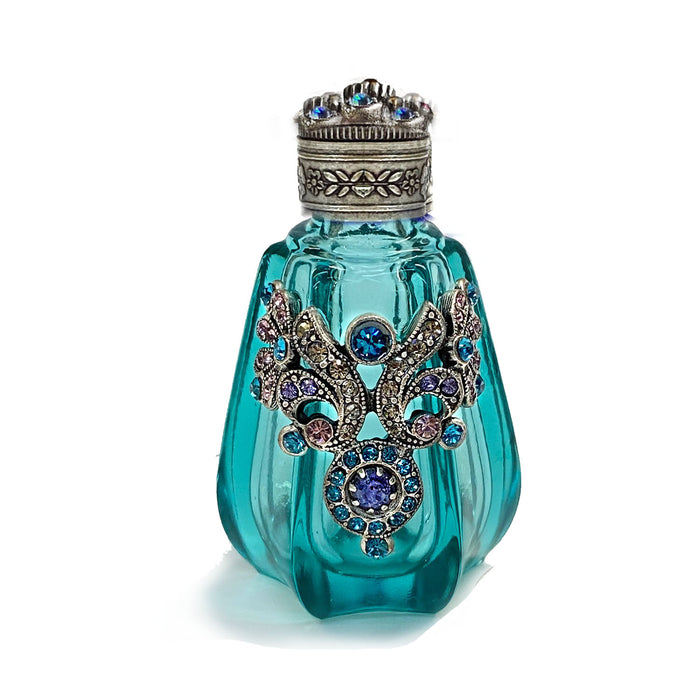 Teal Blue Czech Vintage Mini Perfume Bottle