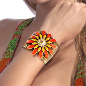 Pop Art Double Daisy 1960s Cuff Bracelet