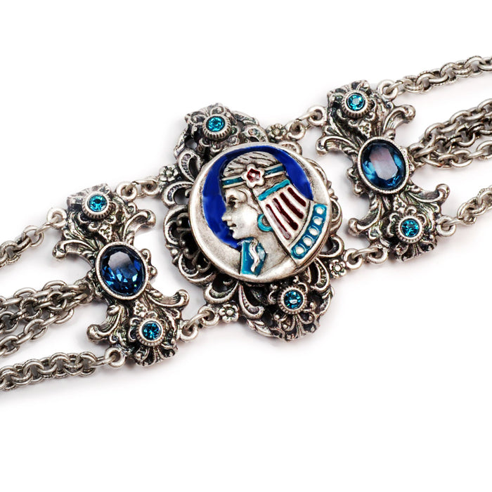 Art Deco Egyptian Goddess Vintage Silver Bracelet