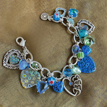 Load image into Gallery viewer, Blue and Silver Millefiori Heart Charm Bracelet