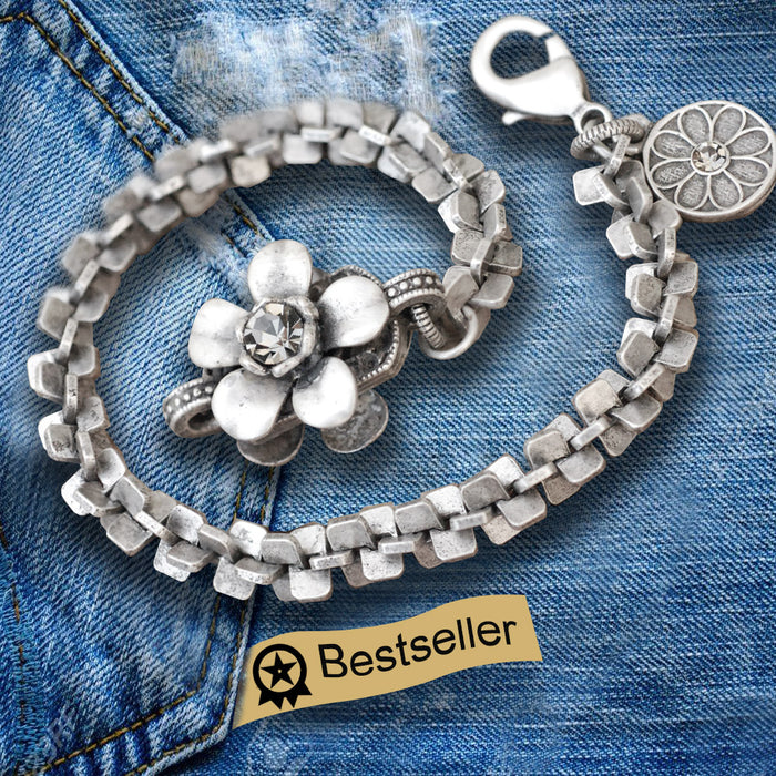 Silver Retro Serenity Flower Bracelet BR452