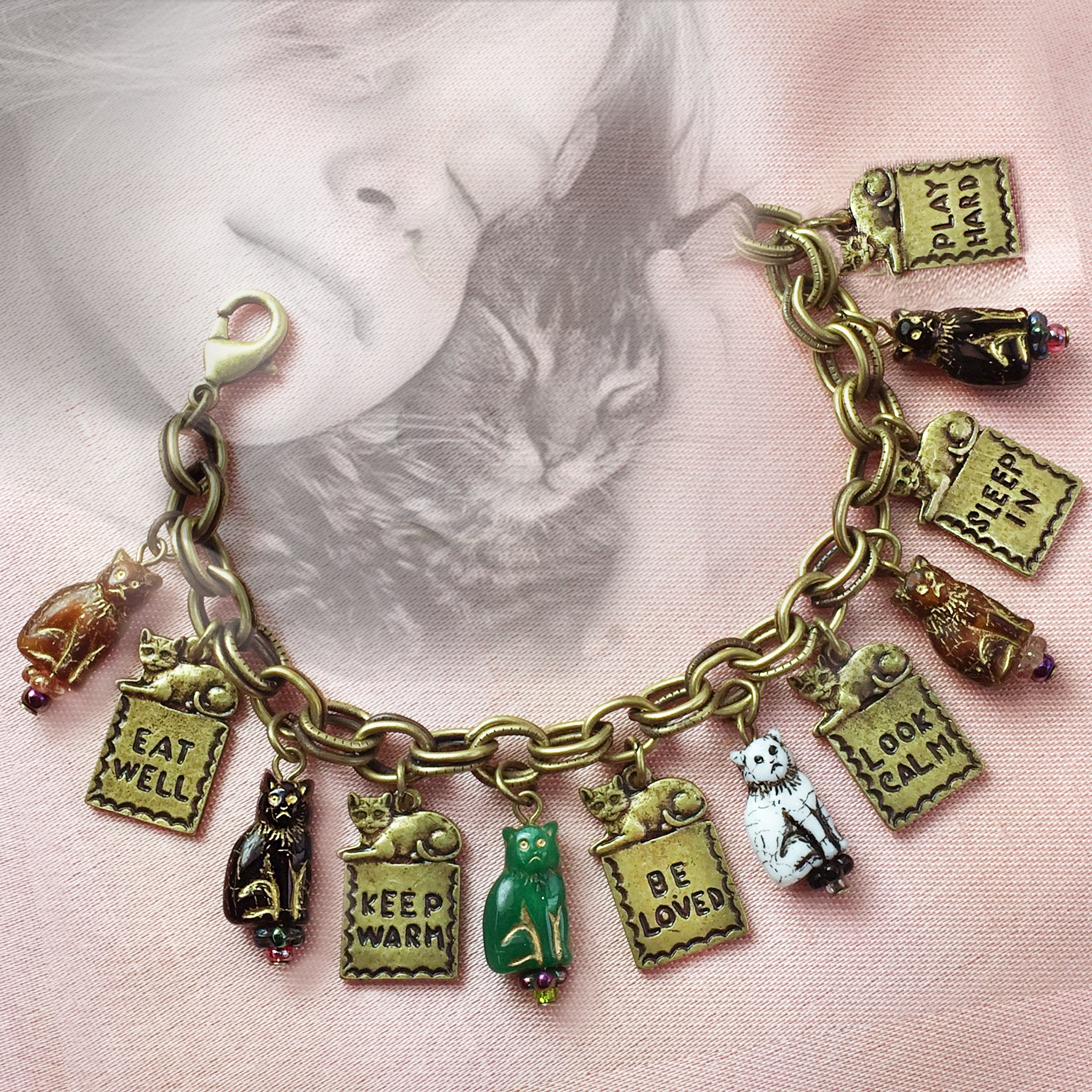 Cat Charm Bracelet  Charm bracelet Silver charm bracelet Vintage charm  bracelet