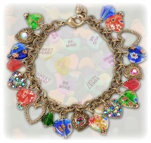 Candy Glass Hearts Charm Bracelet BR583