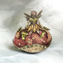 Load image into Gallery viewer, Enamel egg box with winged fairy wearing a daisy petal skirt.