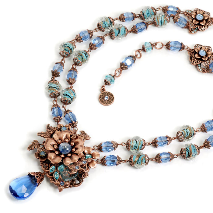 Blue and Copper Floral Necklace  N5985