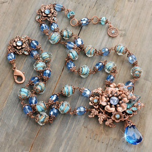 Blue and Copper Floral Necklace  N5985