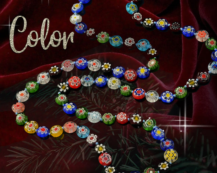 Millefiori Glass Flower Knotted Beads Necklace