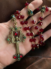 Load image into Gallery viewer, Angel Christmas Rosary Garnet and Emerald Crystal Beads