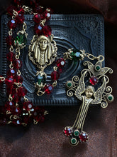 Load image into Gallery viewer, Angel Christmas Rosary Garnet and Emerald Crystal Beads