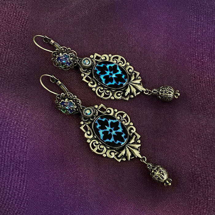 Peacock Vintage Glass Earrings E1038