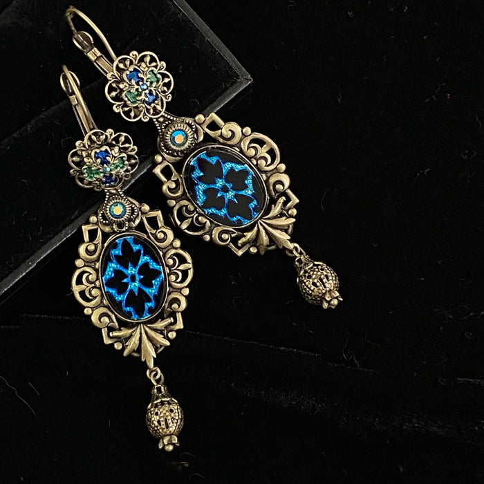 Peacock Vintage Glass Earrings E1038