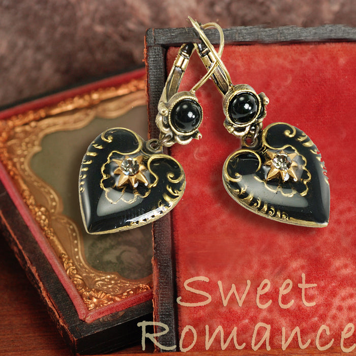 Black Enamel Hearts Earrings E1066