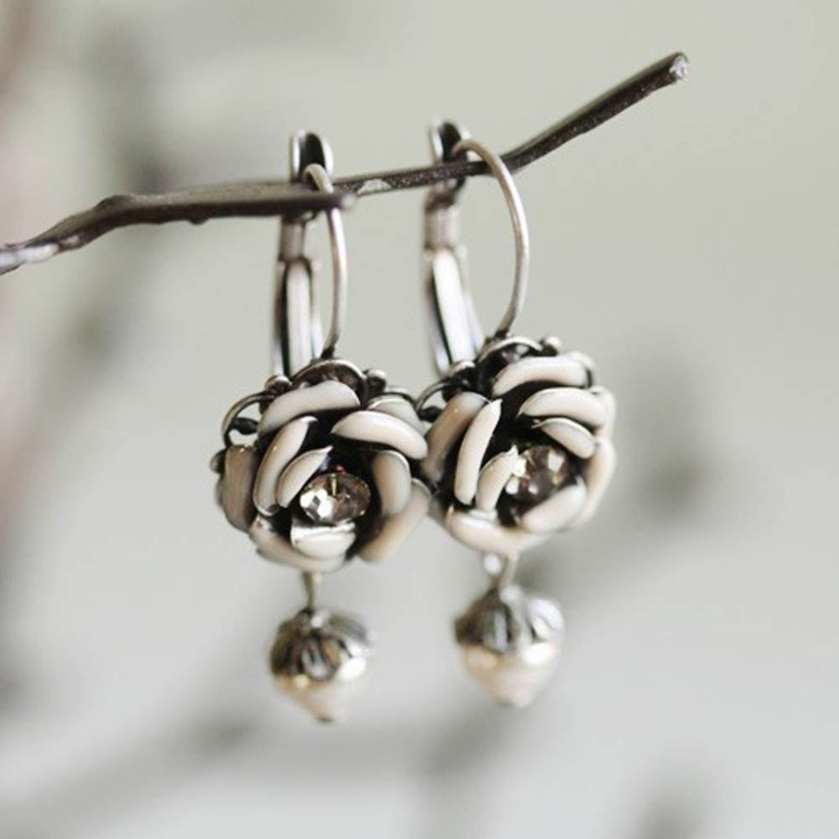 Ivory Tea Rose Earrings