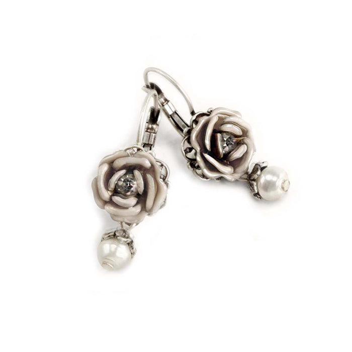 Ivory Tea Rose Earrings