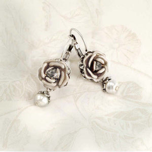 Ivory Tea Rose Earrings