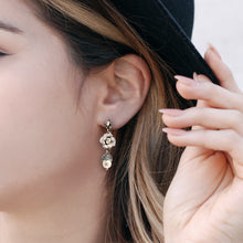 Load image into Gallery viewer, Dainty Rose &amp; Pearl Dangle Earrings