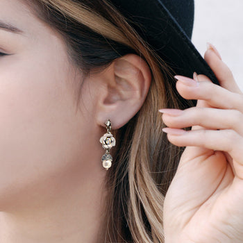 Dainty Rose & Pearl Dangle Earrings