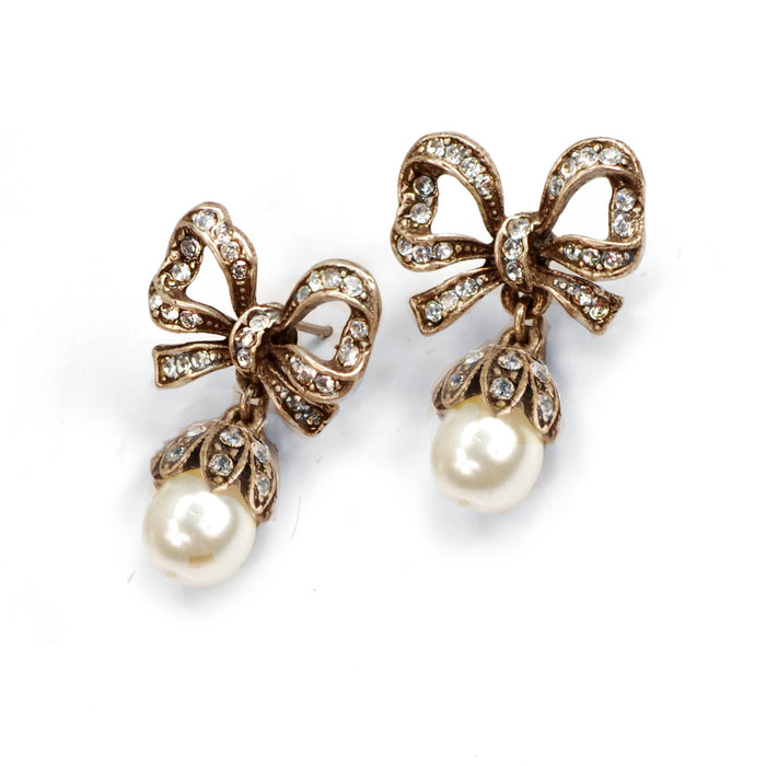 Vintage Bow Pearl Earrings E1266