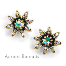 Load image into Gallery viewer, Heliotrope Purple Vintage Flower Earrings E1316