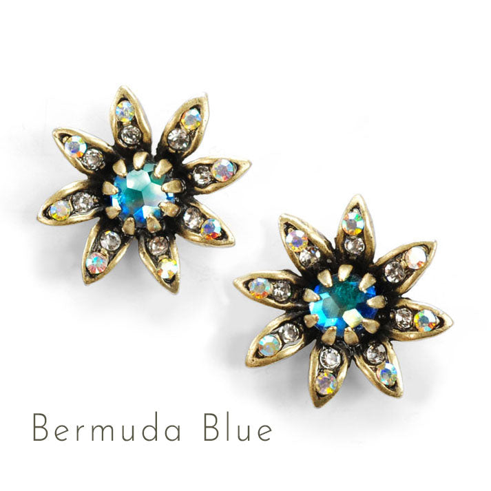 Blue Daisy Mod Vintage Flower Earrings E1316