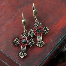 Load image into Gallery viewer, Victorian Black Cross Earrings E1443