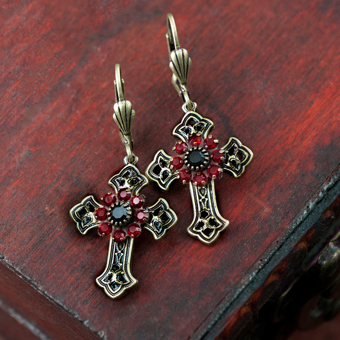 Victorian Black Cross Earrings E1443