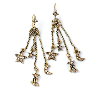 Moon & Star Delicate Tassel Earrings E1500 - sweetromanceonlinejewelry