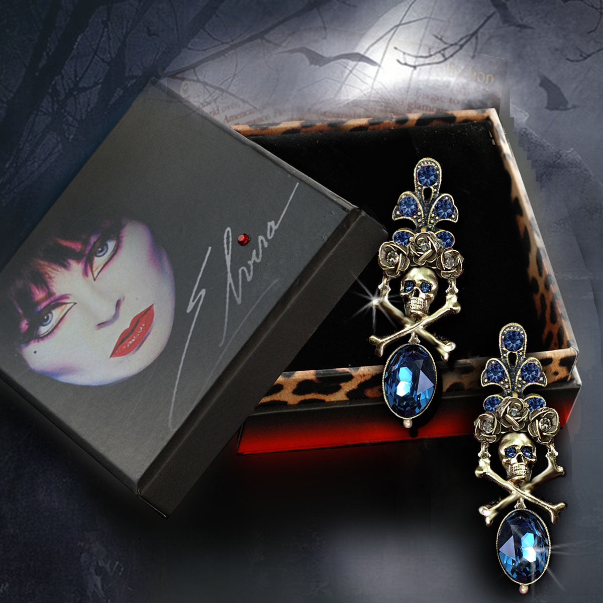 Elvira's Skull and Roses Earrings EL_E1517 - sweetromanceonlinejewelry