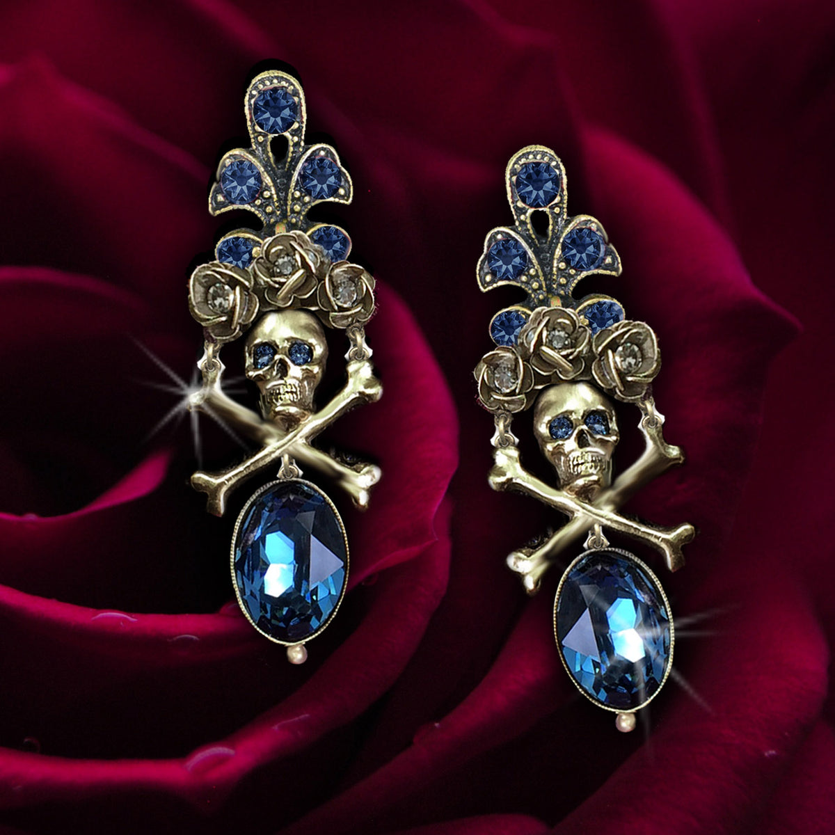 Elvira's Skull and Roses Earrings EL_E1517 - sweetromanceonlinejewelry