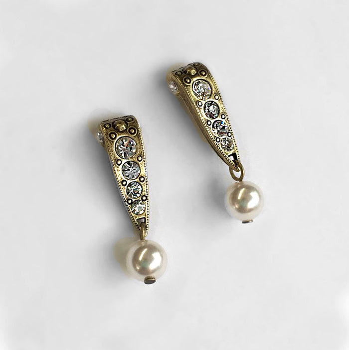Vintage Art Deco Pearl Crystal Earrings