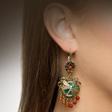 Load image into Gallery viewer, Dragonfly and Vintage Glass Earrings E217
